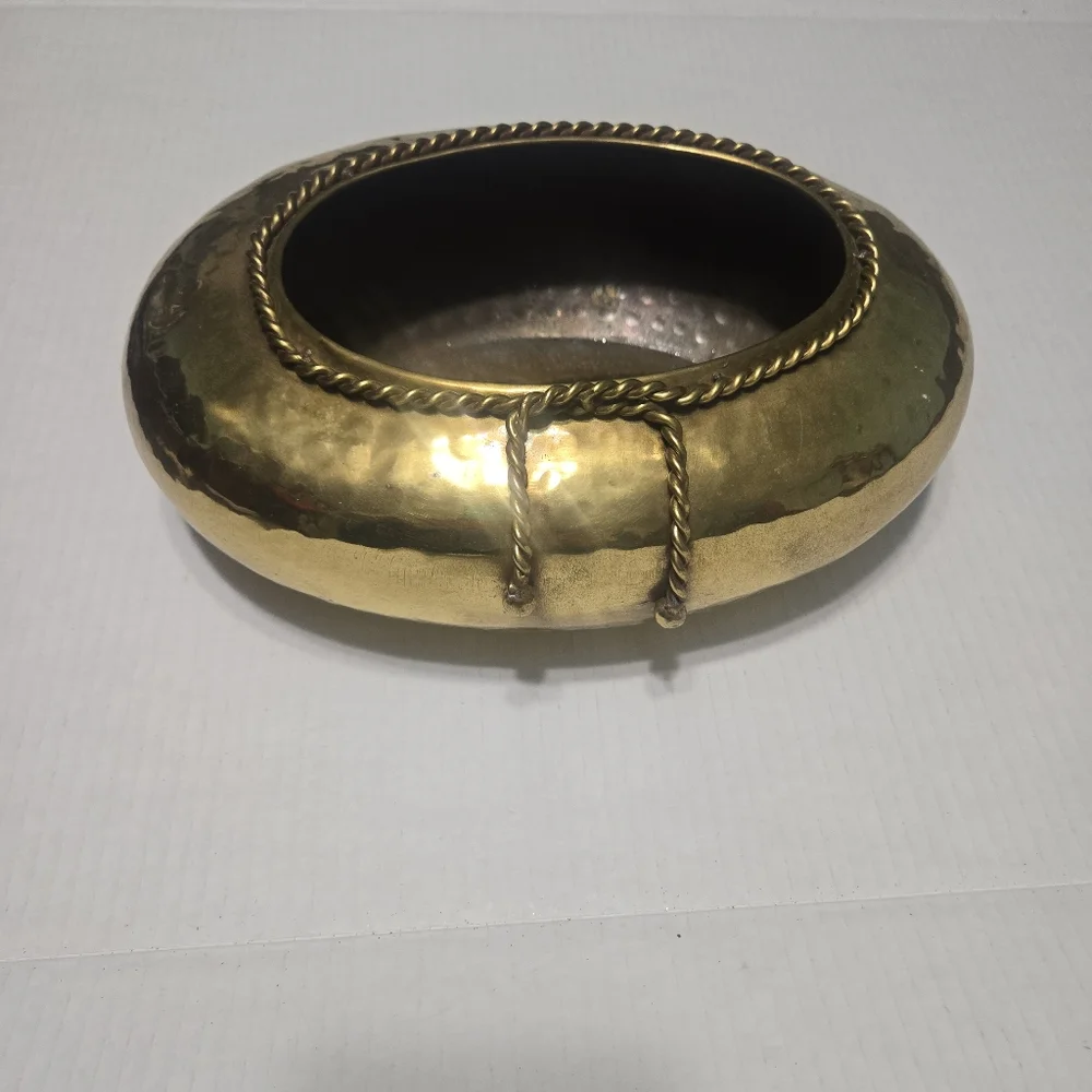 brass vase hammered vessel mid century modern container vintage planter plant - Picture 1 of 12